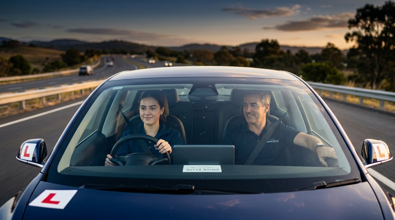 Student learning to drive with a certified instructor at KASU Driving Academy